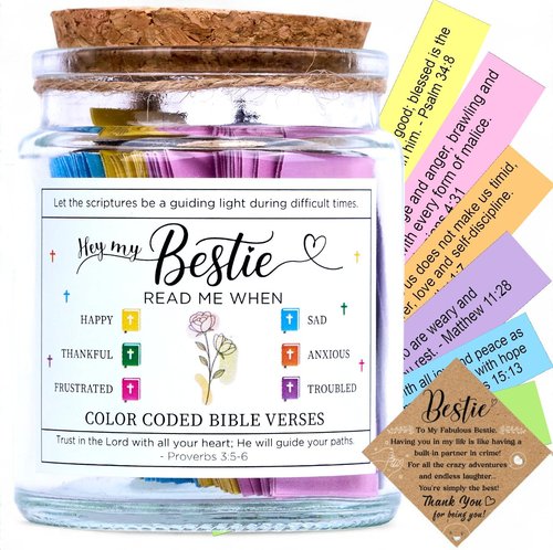 Bible Verse Jar for Best Friend – 92 Scriptures for Encouragement & Love | Christian Friendship Easter Gift for Women | Faith-Based Affirmation Jar | Thoughtful Birthday or Easter Gift for Her