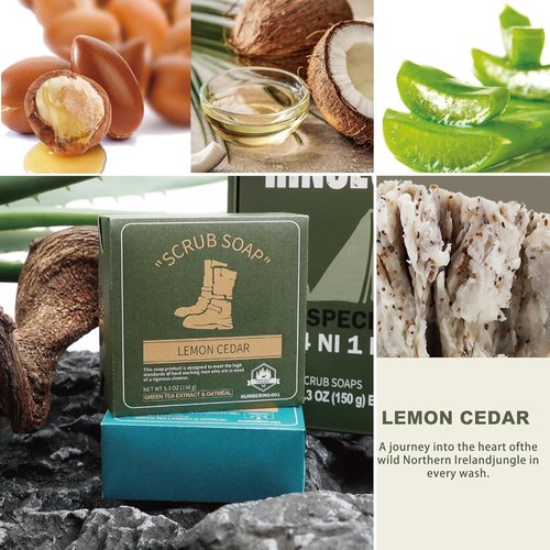 Rinse & Robust Men's Bar Soap Gift Set - 4-in-1 Cleansing, Moisturizing & Exfoliating | 5.3 oz | Cinnamon, Lemon Cedar, Mint Ice Chips, Tobacco