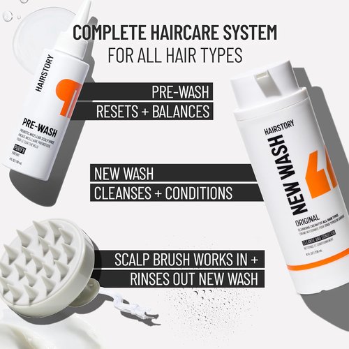 Hairstory New Wash Cleansing Cream & Scalp Brush Duo - Purifying Rinse for All Hair Types