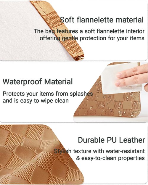MXXUUOOM 2 PC small makeup bag for purse, Lipstick & Coin Storage Purse Organizer Pouches,Small Cosmetic Bag for Women,Brown Faux Leather Waterproof, Travel Makeup Pouch & Essentials