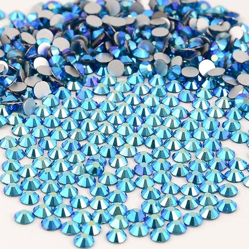 NCB Nancybeads 1500pcs Flatback Round Glass Nail Art Rhinestones Crystal for DIY Making Accessories Shoes, Clothes, Face Art, Bags, Manicure (Blue Zircon AB, SS20 1500pcs)
