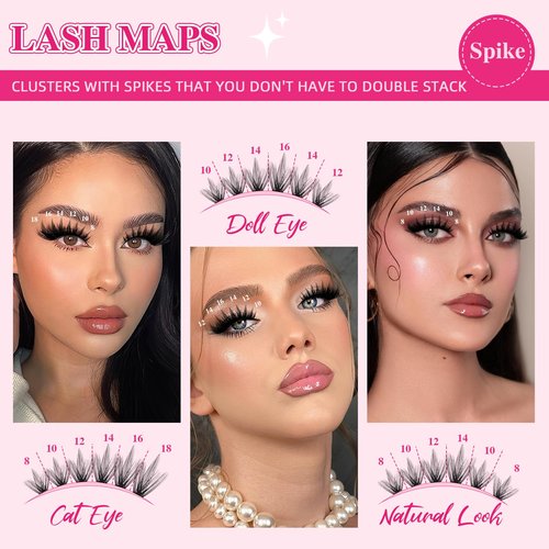 PROLASHBEAUTY Lash Clusters with Spikes 80D 100D Manga Lash Clusters Kit Spiky Eyelash Clusters Lash Bond and Seal Lash Remover Lash Tweezer Apply at Home(80D+100D, 8-18mix)