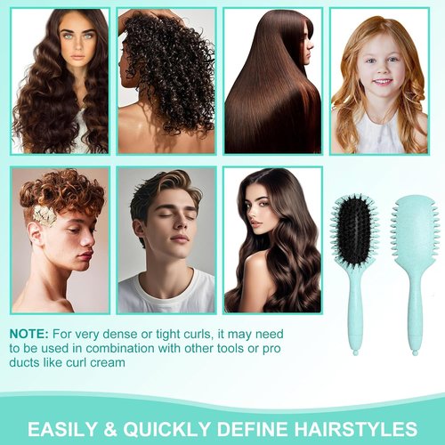 Skiennix Curl Define Brush - Detangling Boar Bristle & Nylon Pin Hair Brush for Curly Hair | Green