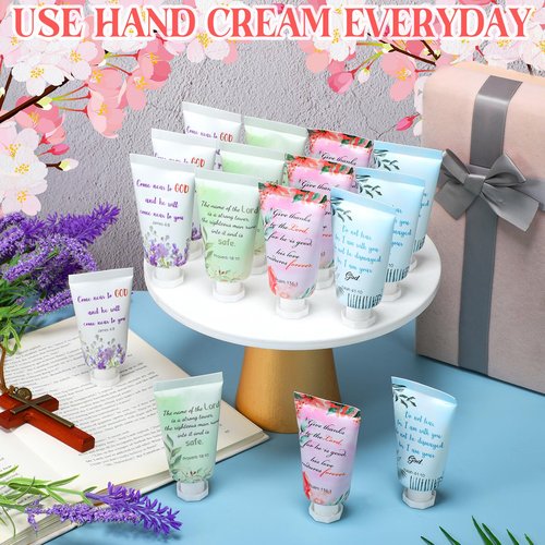 Landhoow 24 Pack Christian Hand Cream Bulk for Women Travel Hand Lotion Set Religious Bible Verse Gifts for Easter Church Prayers School Teacher Wedding Anniversary Birthday Mother's Day