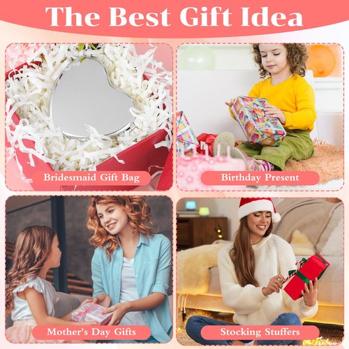 Dimeho Compact Mirror Travel Makeup Mirror Metal Pocket Cosmetic Mirrors Portable Handheld Beauty Mirror Folding Double-Sided Elegant Vanity Mirror for Men Women Purse (Silver+Silver)