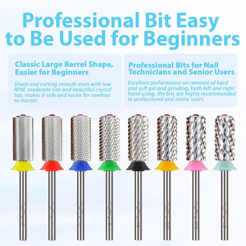 Heart Top Pink Crystal Nail Drill Bits for Efile, 3/32'' Safety 6.6mm Barrel Tungsten Carbide Professional Bits, Easy for Beginner, 2 Rotation Electric File Bit, Remove Gel fast, Silver, Extra Fine.