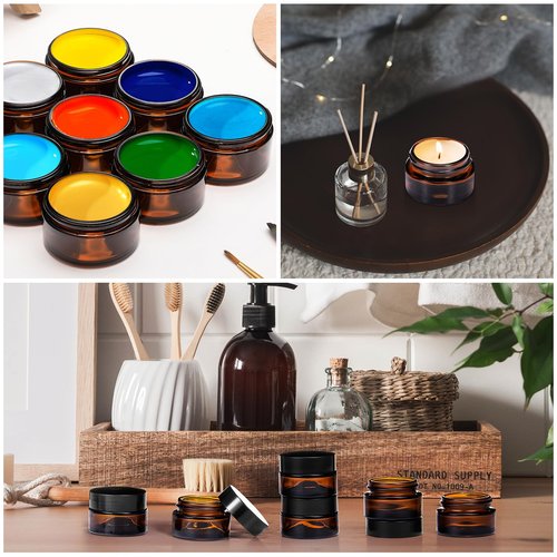 Honeydak 24 Pack 0.7oz Glass Jars with Lids Airtight Cosmetic Containers Reusable Empty Tiny Cosmetic Jars for Lip Balm Lotion Cream Sample Wax Salve Ointments, Travel Size, Light-blocking (Amber)