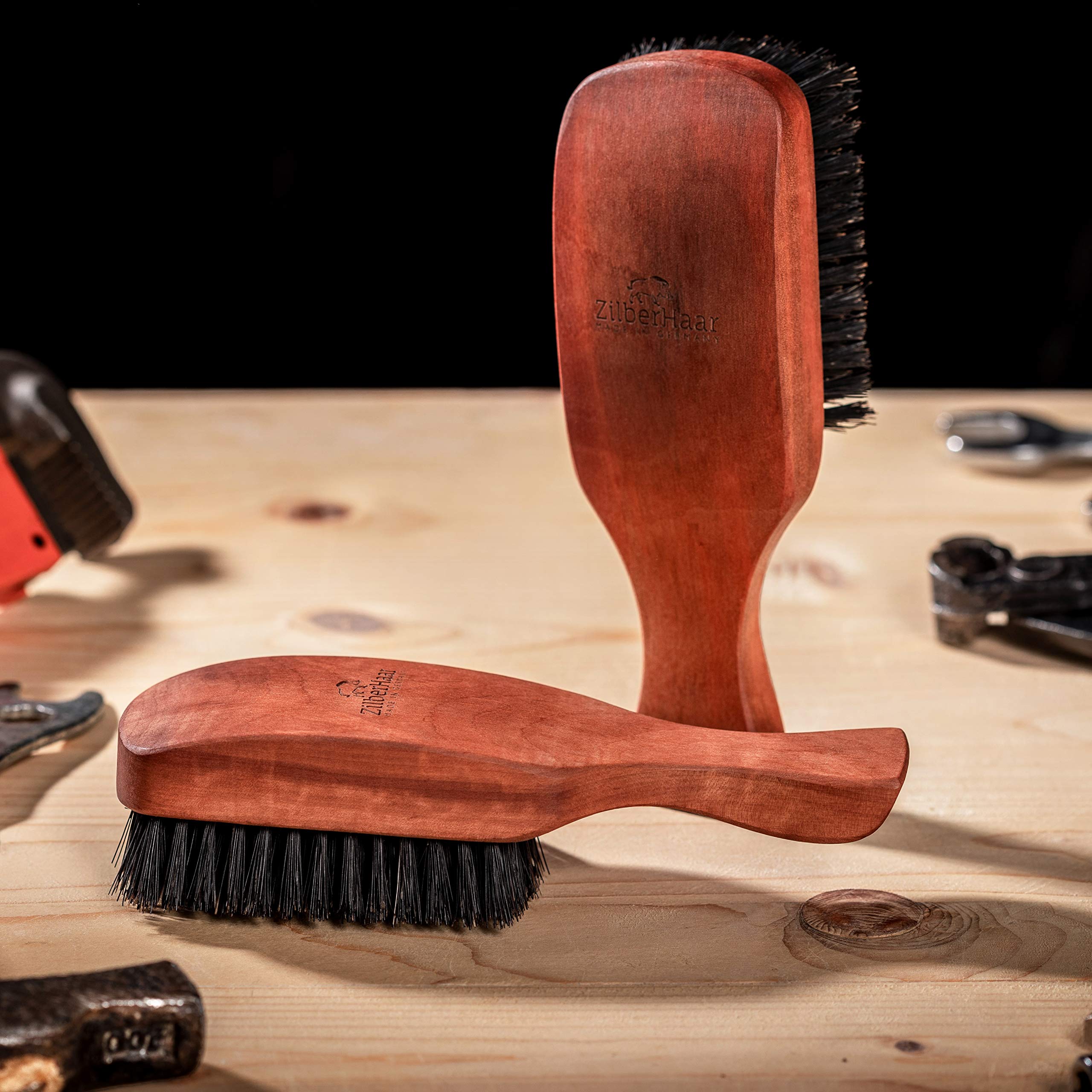 ZilberHaar Major Hair & Beard Brush for Men - Boar Bristles and Pearwood - All Beard and Hair Types - Made in Europe - Stiff Bristles