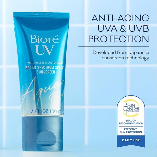 Biore UV Aqua Rich Sunscreen SPF 30 - Daily Moisturizer for Sensitive Skin, Oil-Free, 1.7 Oz/3pk