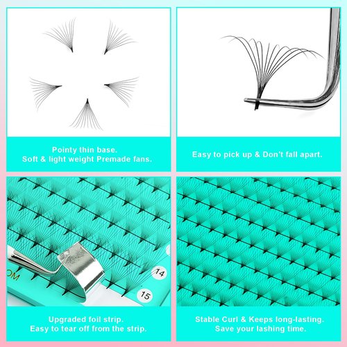 VAVALASH Premade Fans, Eyelash Extensions 10D/14D/16D/20D, 0.05/0.07 Thickness, C/D Curl, Middle Stem Volume Lash Extensions, 320 Fans, 10D, 0.05, D, 8-15mm