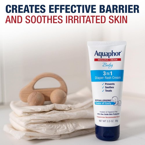 Aquaphor Baby Diaper Rash Cream - 3-in-1 Relief for Diaper Rash | 3.5 Oz Tube (Pack of 3)