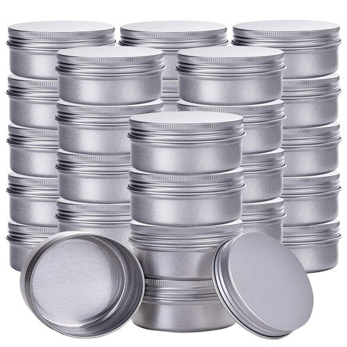 Silver 2 Ounce Aluminum Tin Jar Refillable Containers 60ml Aluminum Screw Lid Round Tin Container Bottle for Cosmetic,Lip Balm, Cream, 30 Pcs