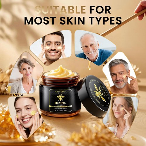 Bee Venom Cream - Natural Bee Venom Skin Treatment Cream - Firming & Wrinkle Reduction, Collagen Boost & Skin Brightening, Moisturizer for Face & Body, All Skin Types, 2.1oz