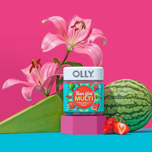 OLLY Teen Girl Multi Gummy - Chewable Multivitamin for Healthy Skin & Immune Support | Strawberry Melon Flavor, 100 Count