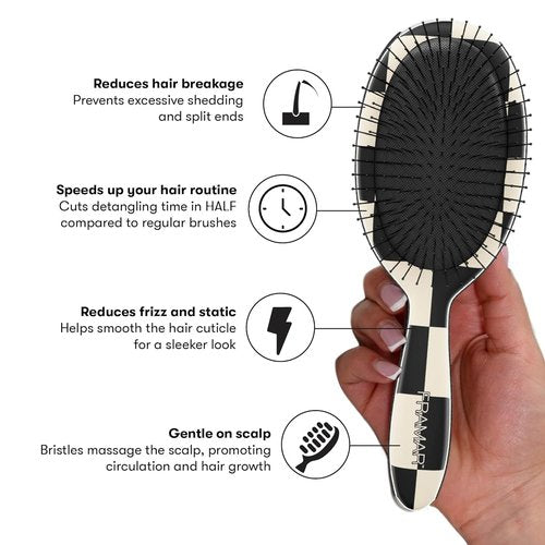 FRAMAR Checkered Print Hair Brush - Detangling Wet Hair Brush for Women | Black and White Design