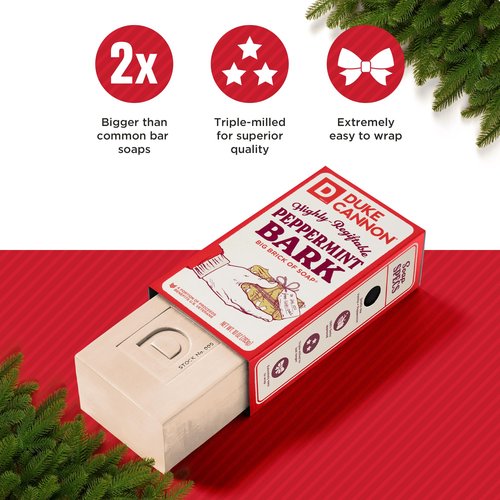 Duke Cannon Supply Co. Big Brick of Soap Bar for Men Holiday Edition - Peppermint Bark (Peppermint Scent), 10 oz. (3 Pack)