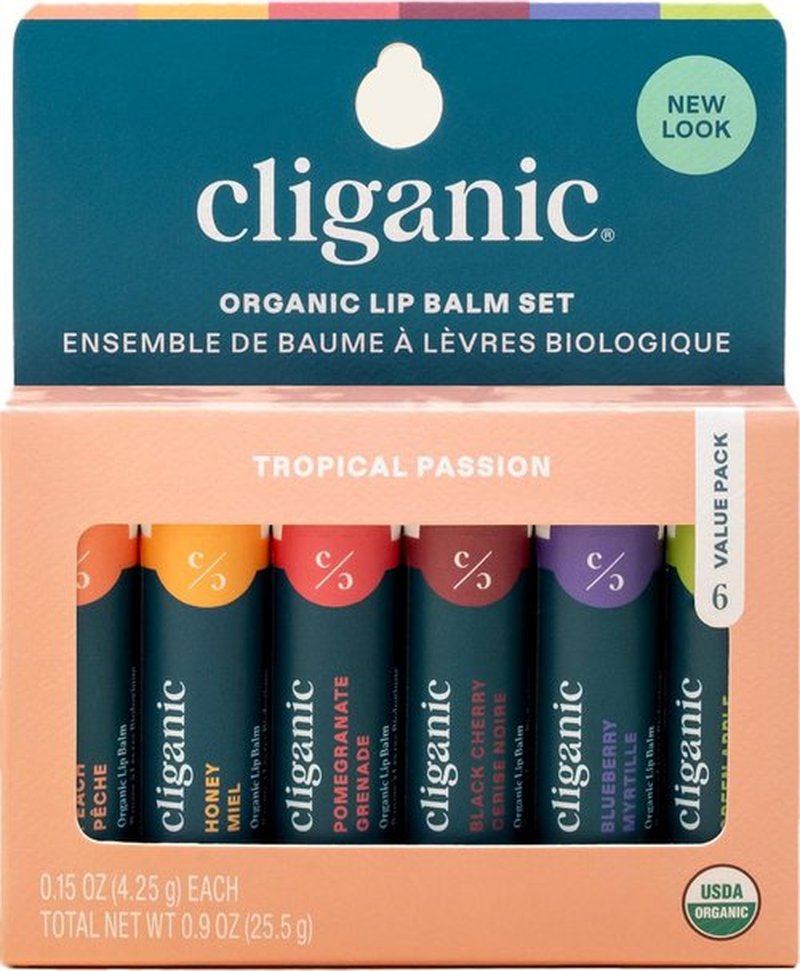 Cliganic Organic Lip Balm Set | 6 Tropical Flavors - 100% Natural Moisturizer for Dry Lips