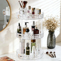 HsaExtriva 360 Rotating Makeup Organizer, 3 Tier Diamond Pattern Perfume Organizer, 10.7" Large Capacity Skincare Lotion Organizer, Designed for Vanity and Bathroom Countertops, Clear
