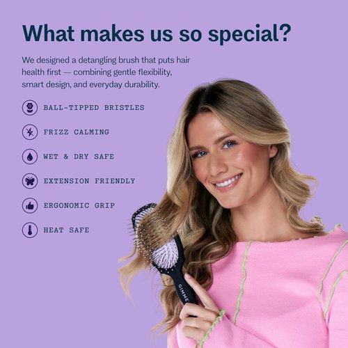 Gimme Beauty Detangling Brush - Curved Paddle for Breakage-Free Detangling - Anti-Static & Frizz Control - Heat-Resistant Design