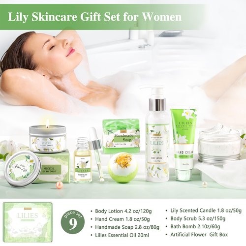 HSOEIXL Gifts for Women, Birthday Gifts for Women, Bath and Body Gifts Set, Lilies Self Care Set,Christmas Mothers Day Relaxing Spa Basket for Mom, Grandma, Girlfriend, Sister, Friends
