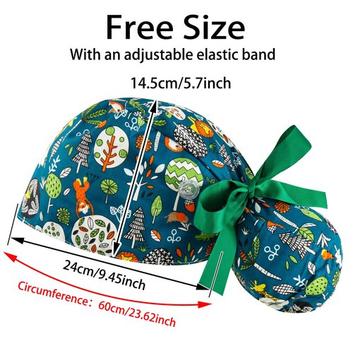 Scrub Caps Women Bouffant Scrub Caps, Adjustable Working Cap Ponytail Pouch Tie Back Shower Cap