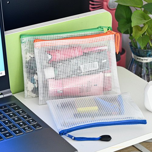 D-KINGCHY 24-Piece Zipper Storage Bags - Waterproof Plastic Mesh Pouches for Office, School & Travel Organization