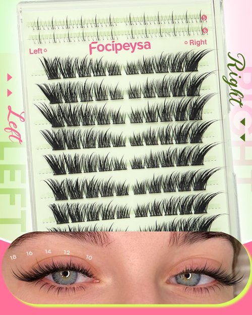 Focipeysa Wispy Lash Clusters Spiky Eyelash Clusters 10-18mm Eyelash Extensions Fox Eye Eyelash Right Left Individual Lashes Cat Eye Lashes Thin Soft Lash Extension Waterproof Lash Cluster