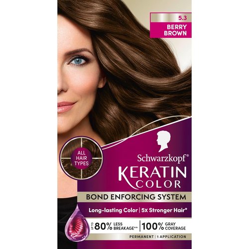 Schwarzkopf Keratin Hair Dye Cream - 5.3 Berry Brown | Professional Gray Coverage & Bond Strengthening