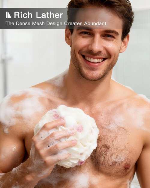 Loofah Sponge, 50g Loofah Exfoliating Body Scrubber, Dense Mesh Exfoliating Sponges with Tight Knot Design, Gentle and Durable Bath Poufs for Rich Foam & Deep Cleansing (4 Pack-1)