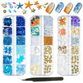 3 Boxes 3D Mixed Ocean Theme Nail Art Rhinestones Accessories Summer Beach Shell Starfish Conch Sea Series Sequin Nail Art Charms with Tweezers for DIY Nail Art Designs Manicure Decoration