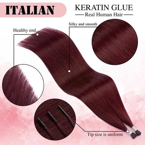 Senmy Itips Hair Extensions Human Hair Burgundy 22inch Remy Human Hair Extensions I tips 50g Itip Human Hair Extensions Wine Red Itip Microlink Hair Extensions For Women