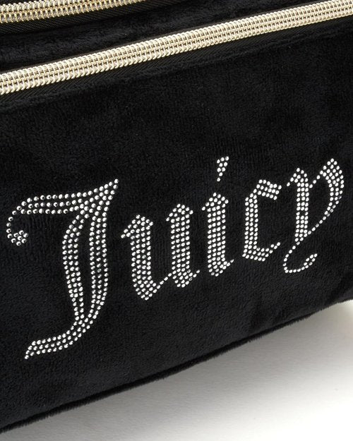 Juicy Couture Black Makeup Bag - Velour Cosmetics Organizer with Rhinestones for Travel Essentials