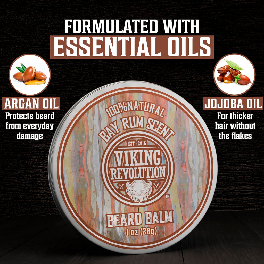 Viking Revolution Beard Balm Variety Pack - Styles, Strengthens & Softens Beards | 1oz Each - Sandalwood, Pine & Cedar, Bay Rum, Clary Sage
