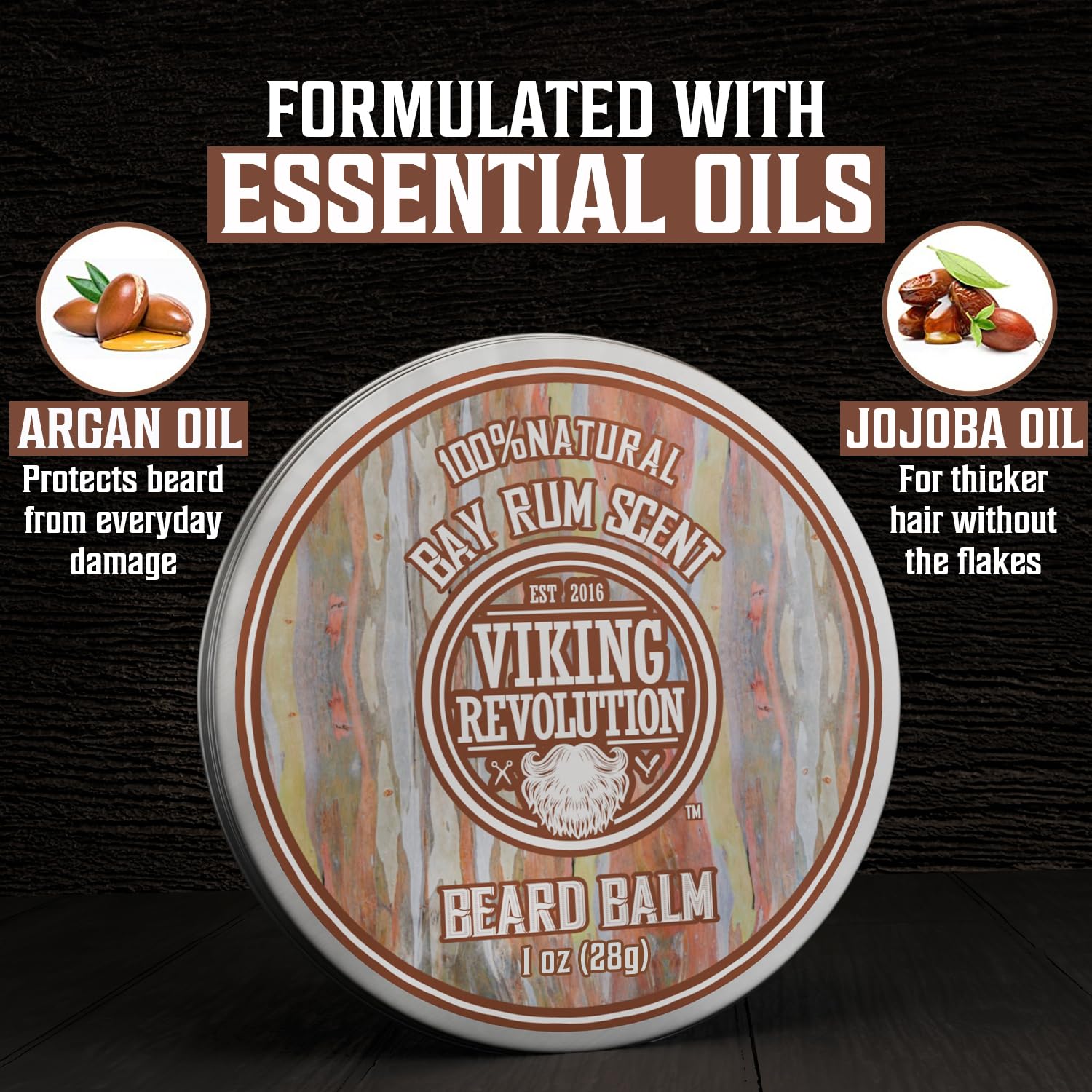 Viking Revolution 4 Beard Balm Variety Pack (1oz Each) - Sandalwood, Pine & Cedar, Bay Rum, Clary Sage - Styles, Strengthens and Softens Beards and Mustaches - Wax for Men