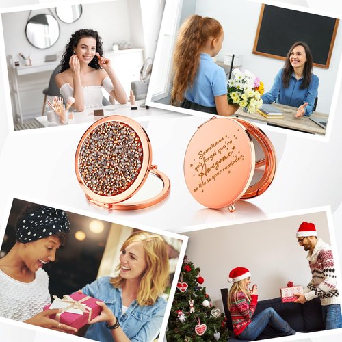 Fumete 4 Pcs Inspirational Compact Mirror Bulk Employee Thank You Gifts Sometimes You Forget You're Awesome Pocket Magnifying Cosmetic Mirror for Women Boss Birthday Coworker Staff Mom