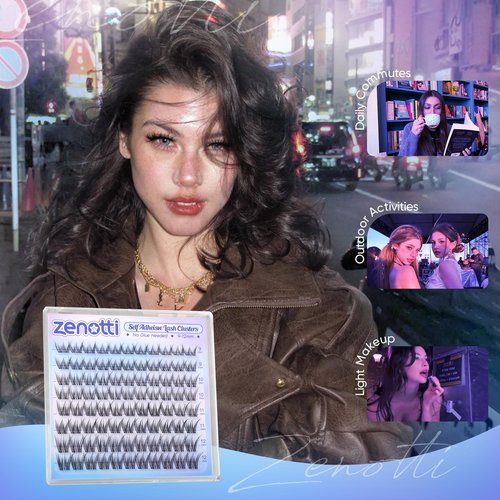 Self Adhesive Eyelashes Natural Self Adhesive Cluster Lashes No Glue Wispy Eyelash Clusters Pre Glued Short 9-12mm Manga Lash Cluster Press on Individual lashes by zenotti
