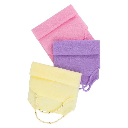3 Pcs Double-Sided Back Exfoliator Body Scrub Towel, Exfoliating Back Scrubber with Handles,Exfoliating Washcloth Bath Tool in Shower, Stretchable Back Washer to Deep Cleans Skin (Beige,Pink,Purple)