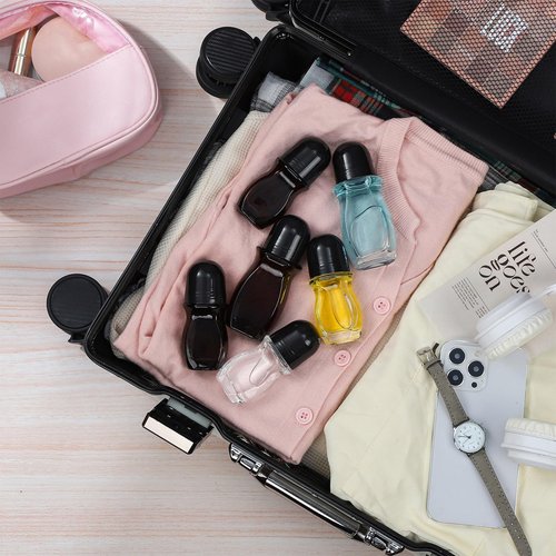 RAMFIYN 2 pack 50ml Large Amber Glass Roll on Bottles for Essential Oils Perfume Refillable Quartz Roller Ball Applicator Empty Deodorant Containers with Crystal Rollerball