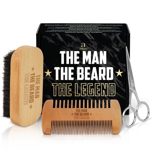 AXIARA Grooming Gifts for Men - Beard Kit Grooming and Care with Brush, Comb, Scissors & Storage Bag - Anniversary Retirement Birthday Gifts for Men Dad Grandpa, Husband Birthday Gift Ideas