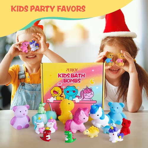 Perjoy Bath Bombs for Kids, Organic Bubble Bath Kids Bath Bombs for Girls & Boys, Valentine Easter Christmas Basket Stuffers, Teen Girl Gifts Trendy Stuff, Party Favors