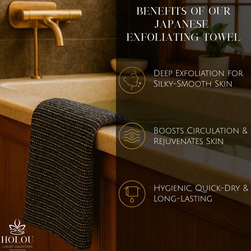 Japanese Exfoliating Towels 2 Pack – Luxury Exfoliating Body Washcloth and Back Scrubber for Deep Cleansing & Smooth Skin – Premium Body Scrubber, Long, Quick-Drying & Reusable