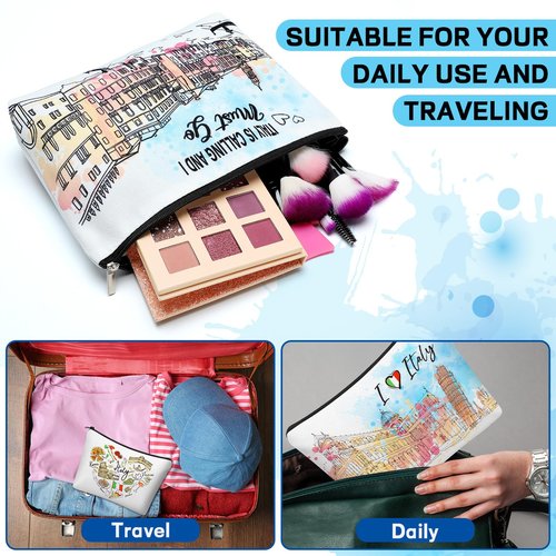 Kacctyen 4 Pack Italy Travel Gifts Cosmetic Bag for Women City Theme Makeup Bag with Zipper Italian Souvenir Gifts for Italy Lovers Travellers Women Girls