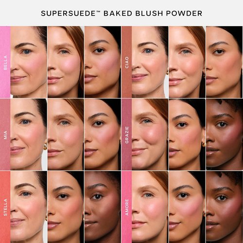 Saie SuperSuede Baked Blush - Talc-Free Hydrating Powder Blush with Hyaluronic Acid - Amore (0.1 Ounce)