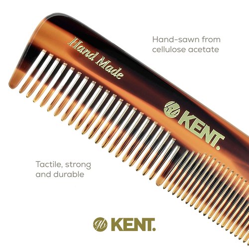 Kent OT Pocket Comb Set - 4.4" Fine Tooth and Wide Tooth Handmade Hair Combs for Men, Women, and Kids - Travel, Beard, and Mustache Grooming Combs, Saw Cut and Hand Polished