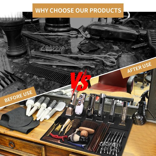 Magnetic Barber Mats for Clippers, with 6 Magnets & Dedicated Slots - 19.29"x12.6" Anti-Slip Heat Resistant Barber Station Organizer Mat, Scissors, Combs & Salon Tools Pad for Grooming Table Tray