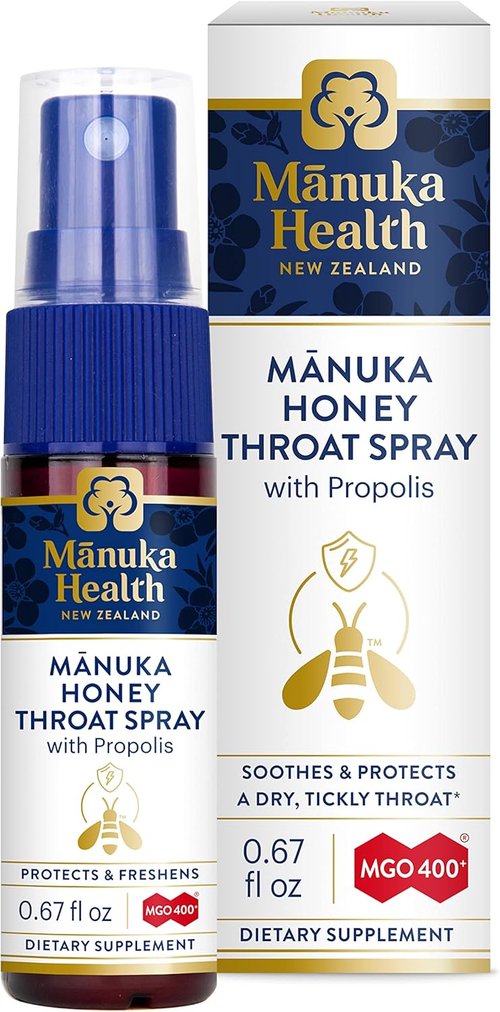 Manuka Health Manuka Honey Throat Spray - Protects & Freshens with Propolis, 0.67 fl oz, MGO 400+