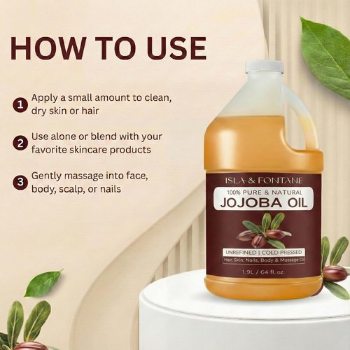 ISLA & FONTANE Jojoba Oil Set – 64 Fl Oz (1.9L) | 100% Pure & Natural | Golden, Unrefined, Cold Pressed | Hexane-Free Carrier Oil for Skin, Hair, Face, Nails & Body