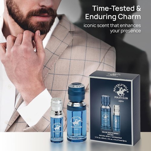 Beverly Hills Polo Club Men's Eau De Toilette Aqua - Long-Lasting Fragrance, 2.2 Fl Oz Total (1.7oz + 0.5oz Travel)
