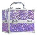 Costravio Makeup Box Organizer with Mirror, Makeup Case Train Case for Girls Women Kids Make up Box Makeup Case Organizer with Lock and Key Storage Vanity for Polishes Cosmetic Jewelry, Shiny Purple