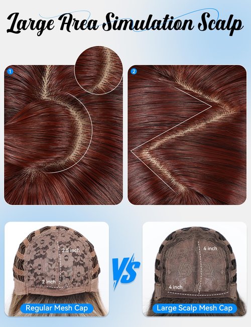 HAIRCUBE Layered Red Brown Medium Long Straight Synthetic Wigs for Women with Bangs Heat Resistant Natural Look for Daily Use